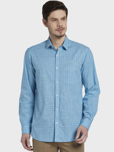 

ColorPlus Men Blue Tailored Fit Checked Casual Shirt