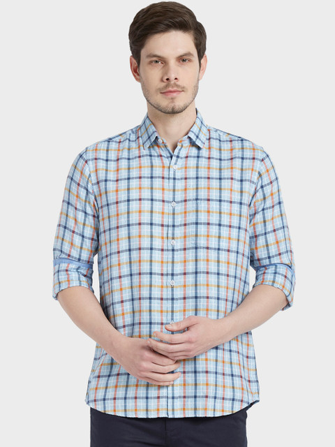 

ColorPlus Men Blue & Yellow Tailored Fit Checked Casual Shirt
