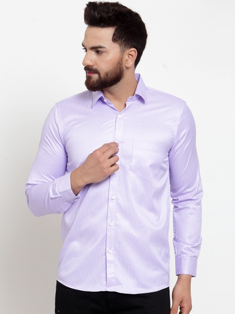 

JAINISH Men Lavender & White Regular Fit Striped Casual Shirt