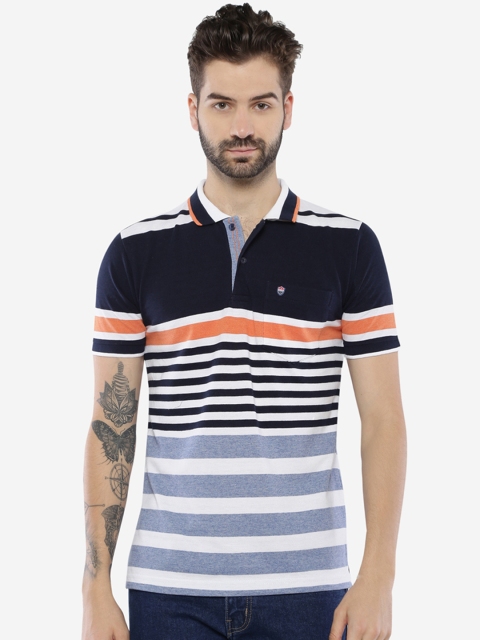 

Duke Men White Striped Polo Collar T-shirt