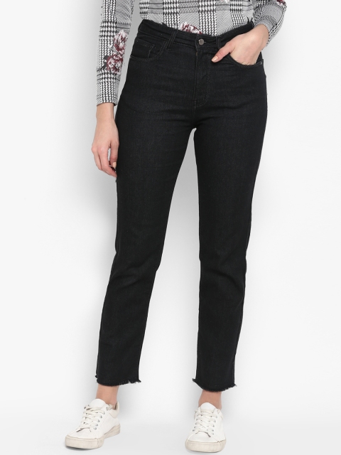 

FOSH Women Black Slim Fit Mid-Rise Clean Look Stretchable Crop Jeans