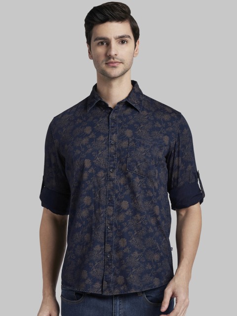 

Parx Men Navy Blue & Brown Slim Fit Printed Casual Shirt