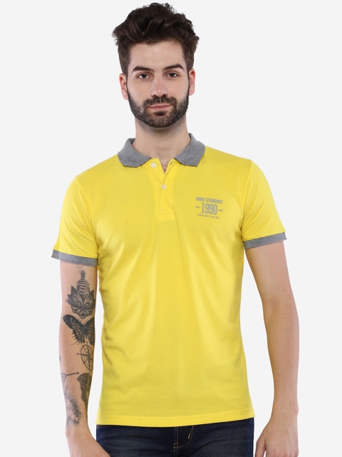 

Duke Men Yellow Solid Polo Collar T-shirt