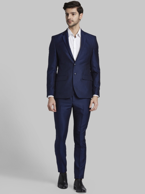 Parx Men Navy Blue Self-Design Single-Breasted Formal Suit