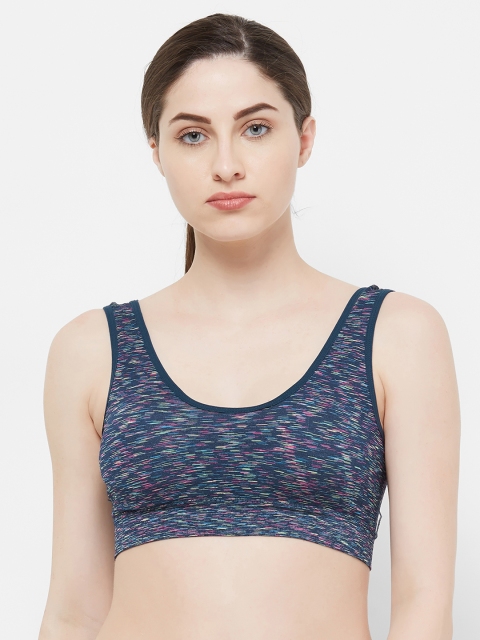 

FashionRack Navy Blue Self Design Non-Wired Non Padded Sports Bra 2602