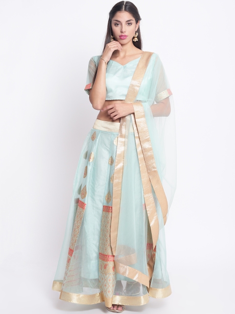 

Shakumbhari Sea Green & Gold-coloured Solid Ready to Wear Lehenga & Blouse with Dupatta