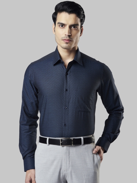 Raymond Men Navy Blue Regular Fit Self Design Formal Shirt
