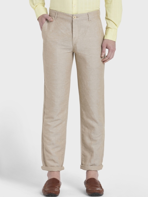 

ColorPlus Men Beige Tapered Fit Solid Linen Regular Trousers