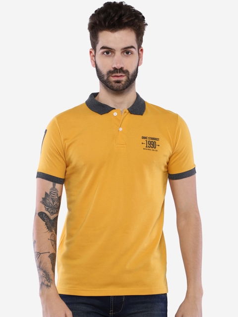 

Duke Men Mustard Yellow Solid Polo Collar T-shirt