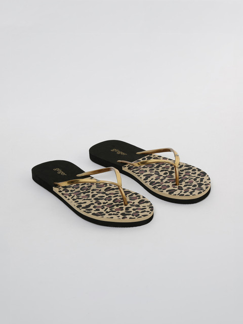 

Ginger by Lifestyle Women Gold-Toned & Black Leopard Print Thong Flip-Flops