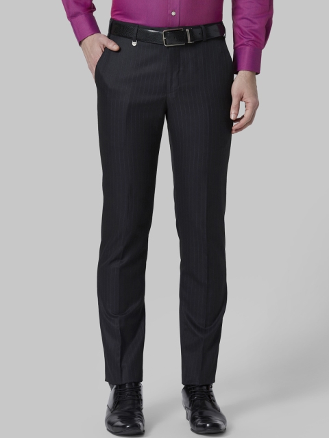 

Park Avenue Men Black Slim Fit Striped Formal Trousers