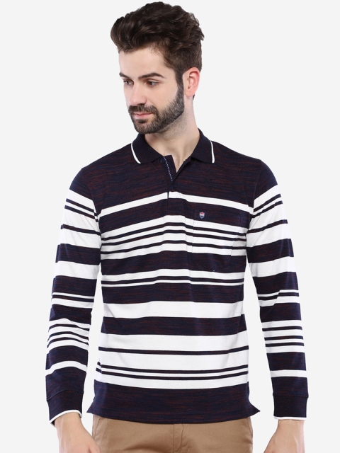 

Duke Men Black Striped Polo Collar T-shirt