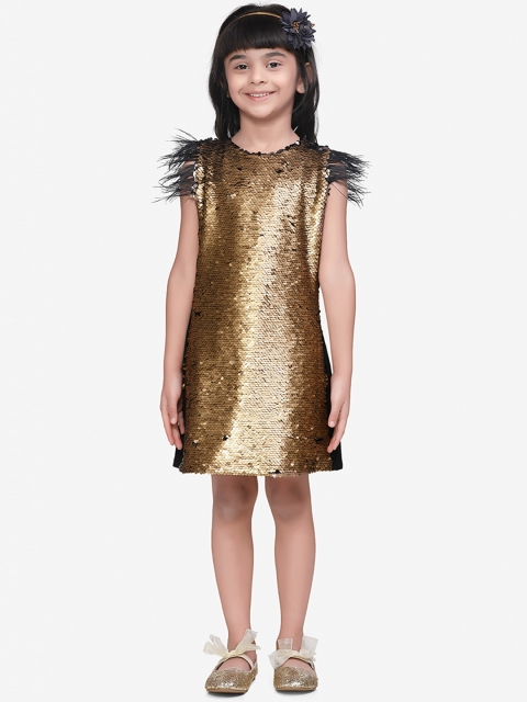 

LilPicks Girls Gold-Toned Embellished A-Line Dress