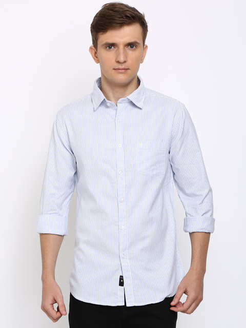 

TED HARBOR Men Blue & White Slim Fit Striped Casual Shirt