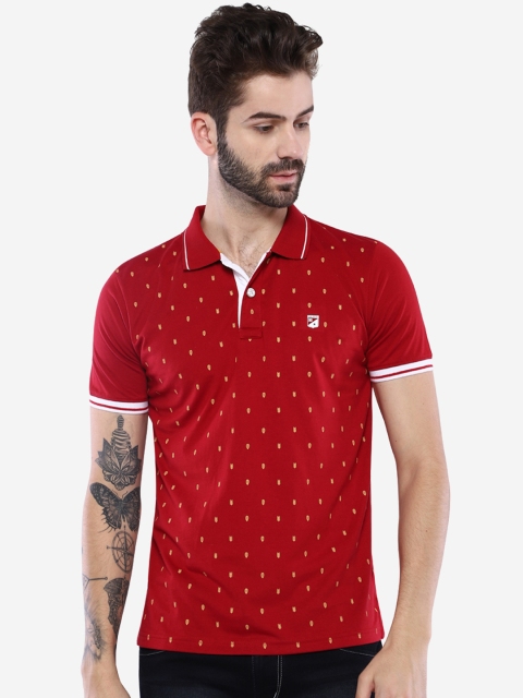 

Duke Men Red Printed Polo Collar T-shirt