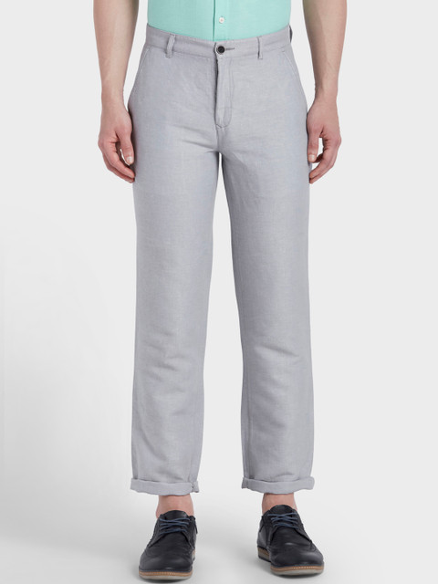 

ColorPlus Men Grey Tapered Fit Solid Regular Trousers