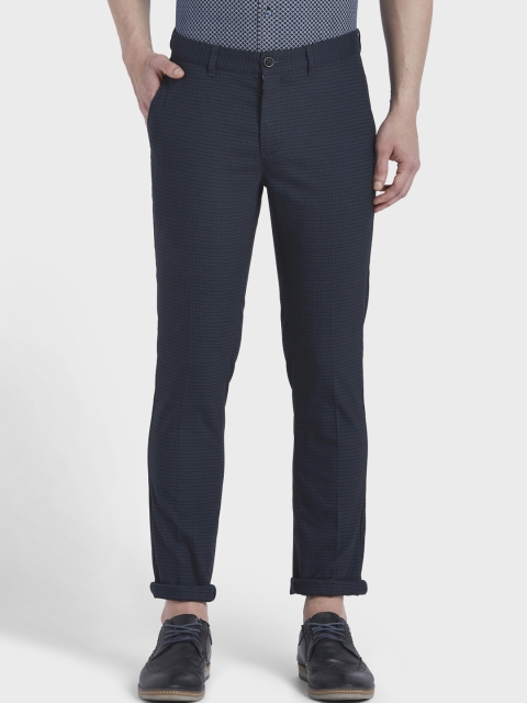 

ColorPlus Men Navy Blue Regular Fit Checked Regular Trousers
