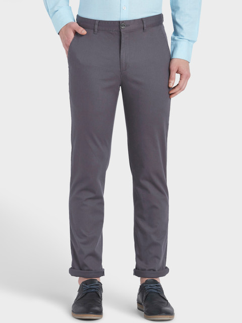 

ColorPlus Men Grey Tapered Fit Solid Regular Trousers