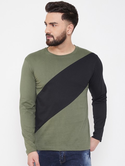 

The Dry State Men Green & Black Colourblocked Round Neck T-shirt
