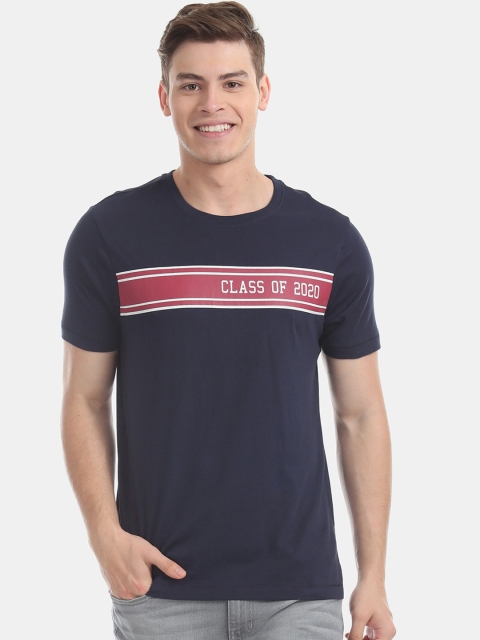 

Colt Men Navy Blue Printed Round Neck Pure Cotton T-shirt
