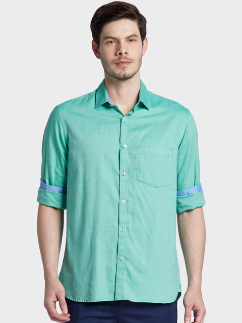 

ColorPlus Men Green Tailored Fit Solid Casual Shirt
