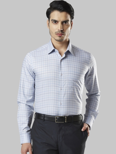 

Raymond Men Off-White & Blue Regular Fit Checked Formal Shirt