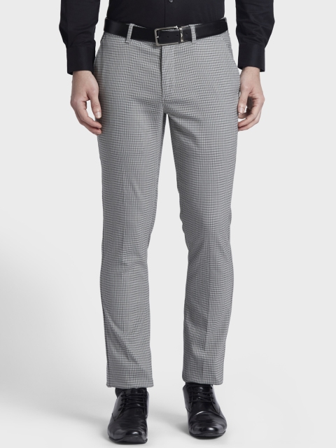

ColorPlus Men Grey & Black Regular Fit Checked Formal Trousers
