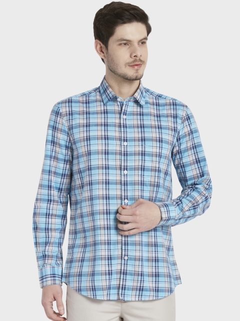 

ColorPlus Men Blue & Grey Tailored Fit Checked Casual Shirt