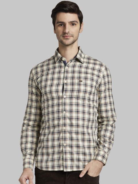 

Parx Men Yellow & Navy Blue Slim Fit Checked Casual Shirt