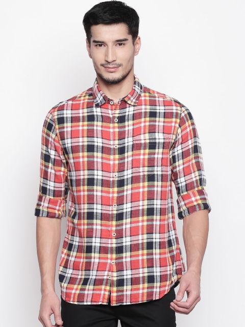 

Urban Ranger by pantaloons Men Coral Pink & White Slim Fit Checked Casual Shirt