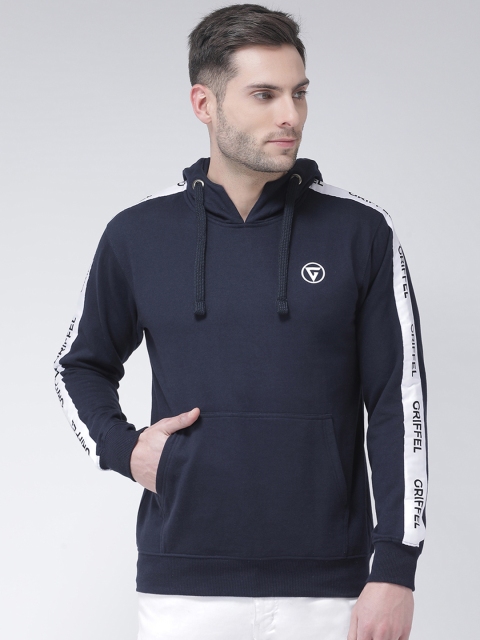 

GRIFFEL Men Navy Blue Solid Hooded Pullover Sweatshirt