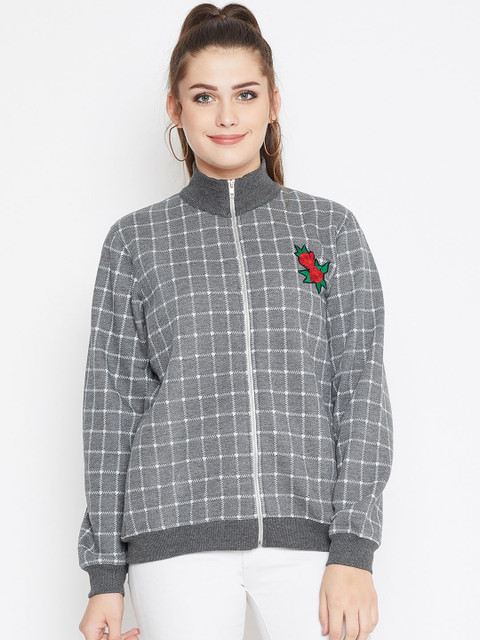 

Austin wood Women Grey & White Checked Sweatshirt