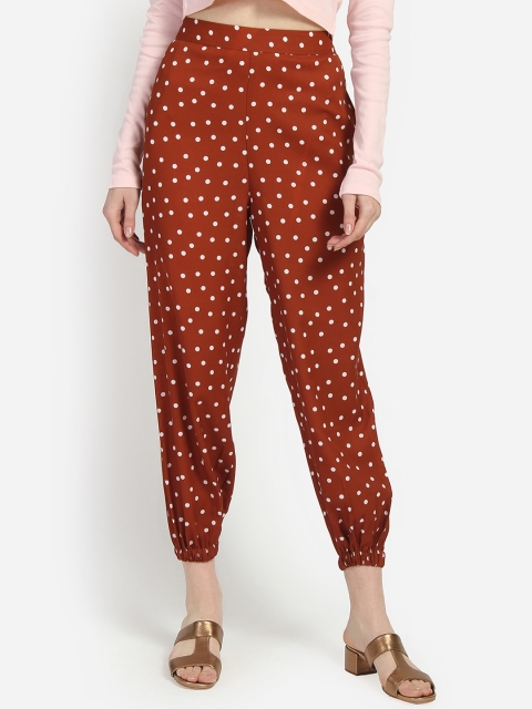 

Yaadleen Women Rust Brown & Off-White Regular Fit Printed Joggers