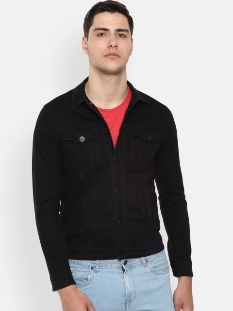 

V Dot Men Black Solid Denim Jacket