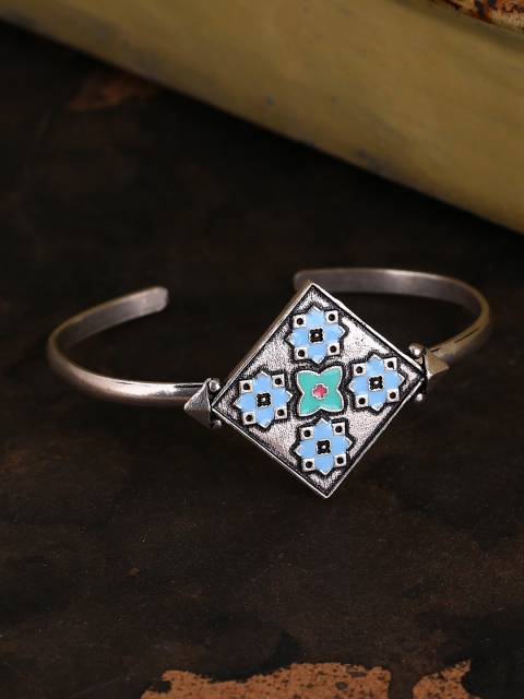 

Studio Voylla Silver-Plated & Turquoise Blue Oxidised Cuff Bracelet