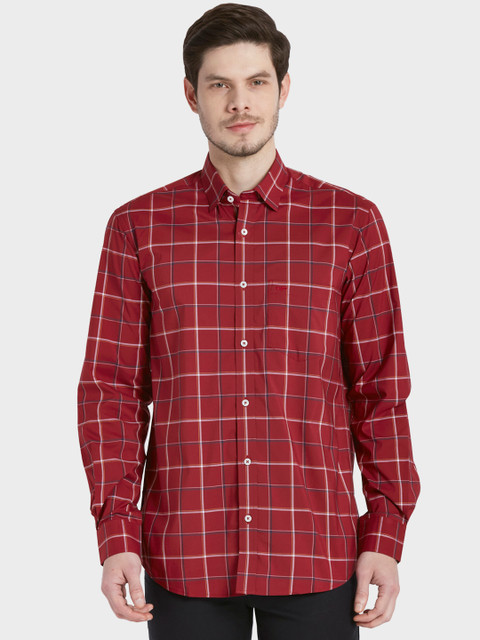 

ColorPlus Men Red & Off-White Tailored Fit Checked Casual Shirt