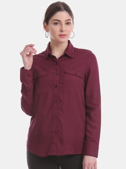 

Aeropostale Women Burgundy Regular Fit Solid Casual Shirt