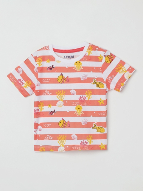 

Juniors by Lifestyle Boys Orange Striped Round Neck T-shirt