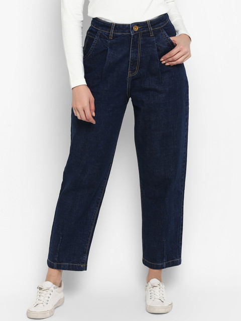

FOSH Women Blue Relaxed Fit Mid-Rise Clean Look Crop Jeans