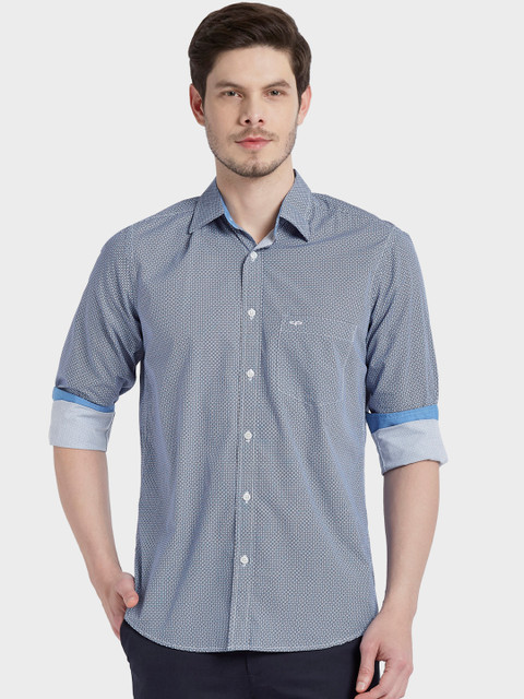 

ColorPlus Men Blue & White Tailored Fit Printed Casual Shirt