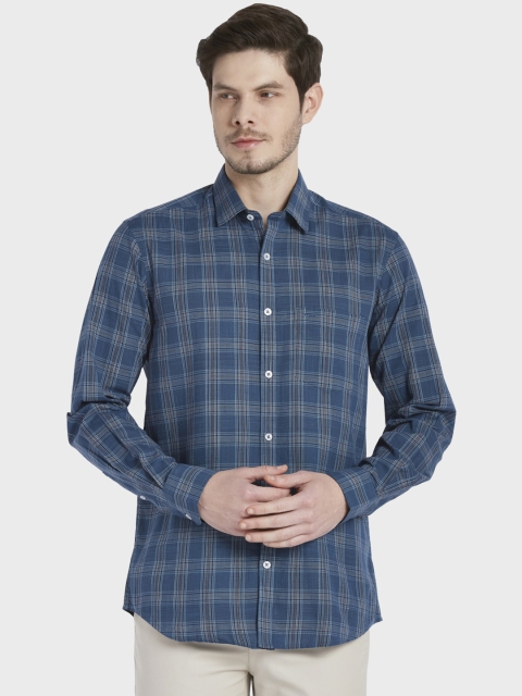 

ColorPlus Men Blue Tailored Fit Checked Casual Shirt