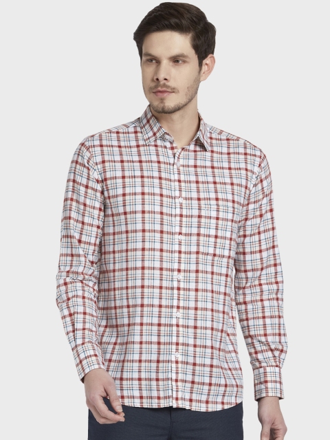 

ColorPlus Men Maroon & Off-White Tailored Fit Checked Casual Shirt