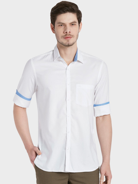 

ColorPlus Men White Tailored Fit Solid Casual Shirt