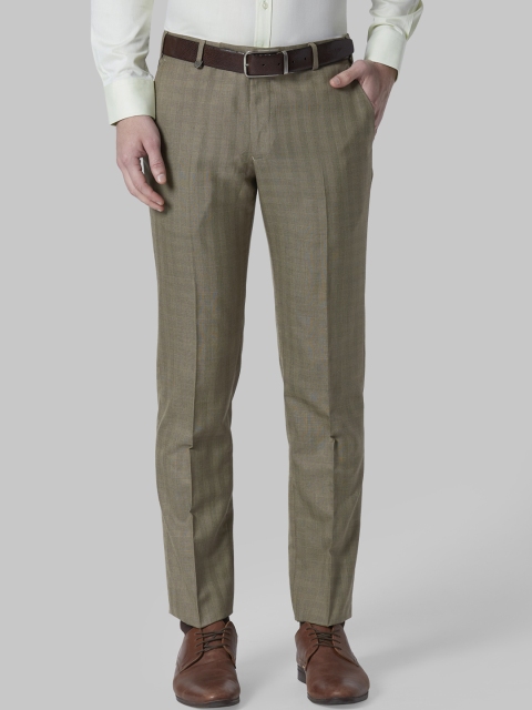 

Park Avenue Men Beige Slim Fit Checked Formal Trousers