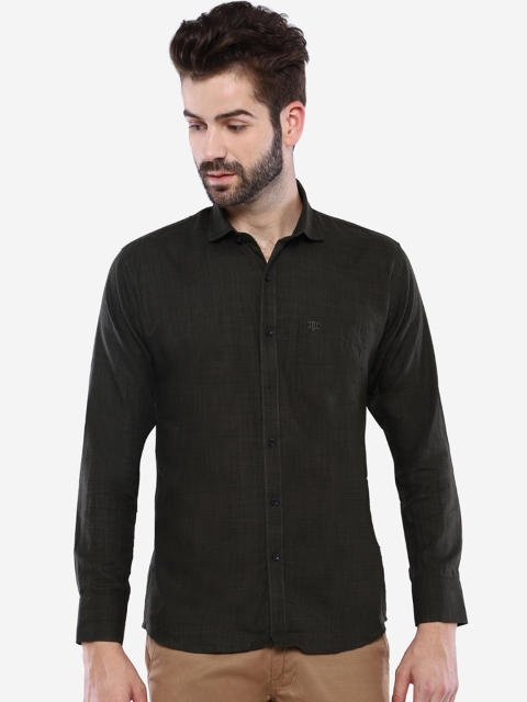 

Duke Men Olive Green Regular Fit Solid Casual Shirt