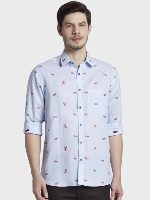 

ColorPlus Men Blue Tailored Fit Printed Casual Shirt