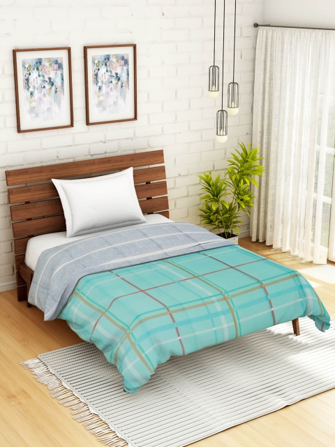 

WELHOME Blue & Grey Checked AC Room 110 GSM Single Bed Quilt
