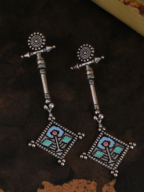

Studio Voylla Silver-Plated & Turquoise Blue Geometric Drop Earrings
