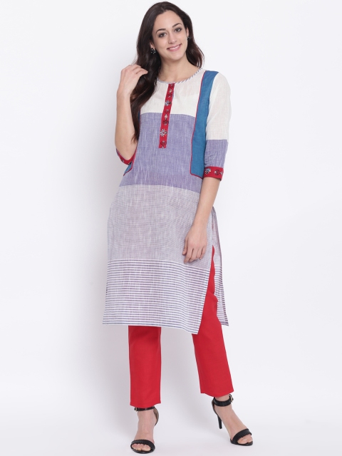 

Shakumbhari Women Blue & White Colourblocked Straight Kurta