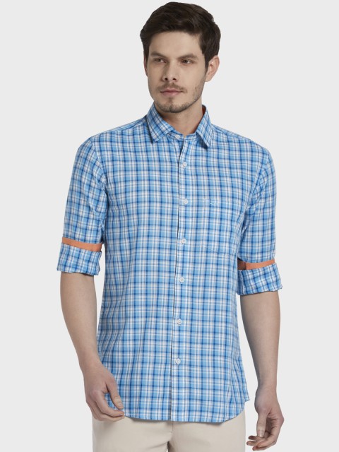 

ColorPlus Men Blue & White Tailored Fit Checked Casual Shirt